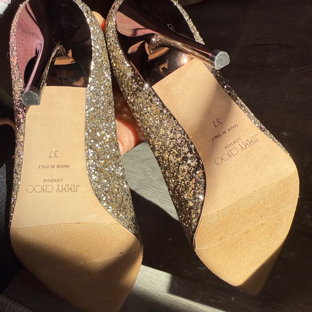 Jimmy Choo Classic Sparkling Glitter Gold Abel Heels - Picture 12 of 12